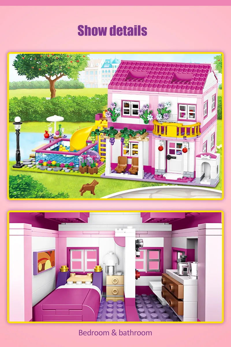 ZKZC 1018pcs Summer Villa Building Set – 3-in-1 House & Garden