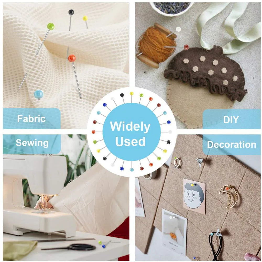 100pcs Glass Head Sewing Pins – 38mm Multicolor Quilting Pins