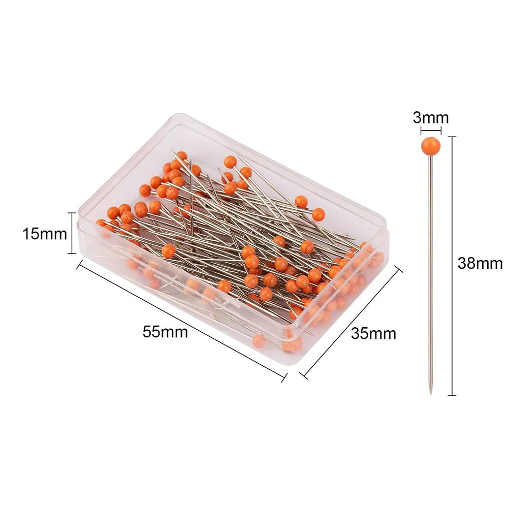 100pcs Glass Head Sewing Pins – 38mm Multicolor Quilting Pins