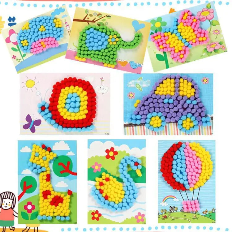 2-Pc Kids Plush Ball Painting Sticker Set – Creative DIY Craft Toy