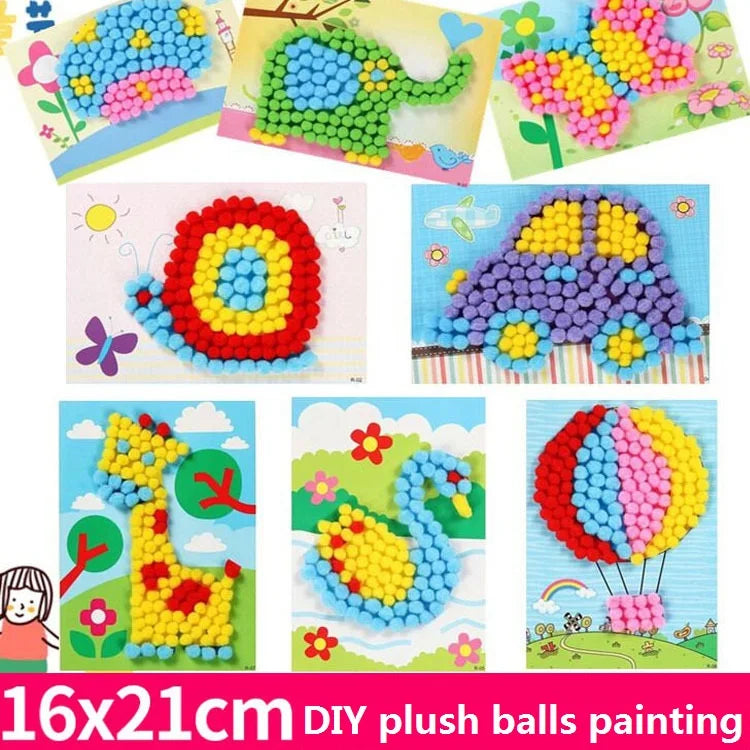 2-Pc Kids Plush Ball Painting Sticker Set – Creative DIY Craft Toy