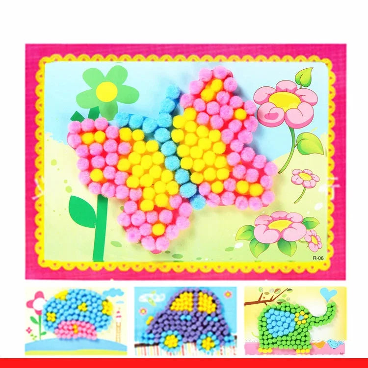 2-Pc Kids Plush Ball Painting Sticker Set – Creative DIY Craft Toy