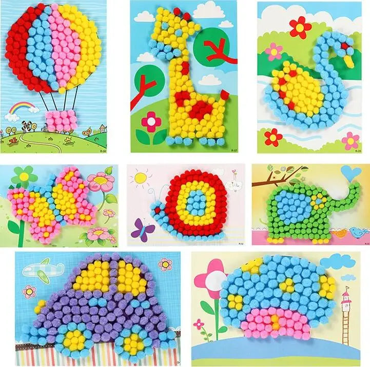 2-Pc Kids Plush Ball Painting Sticker Set – Creative DIY Craft Toy
