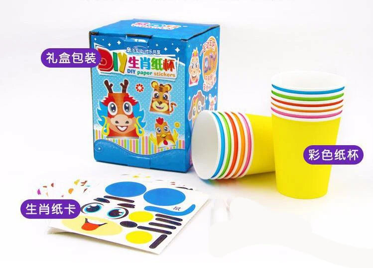 12pcs 3D DIY Paper Cup Sticker Kit – Kids Educational Craft Set