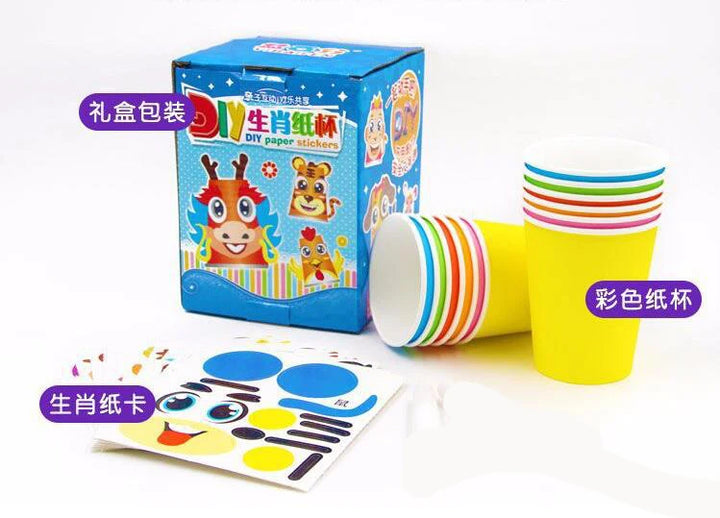 12pcs 3D DIY Paper Cup Sticker Kit – Kids Educational Craft Set