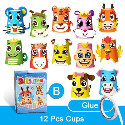 12pcs 3D DIY Paper Cup Sticker Kit – Kids Educational Craft Set