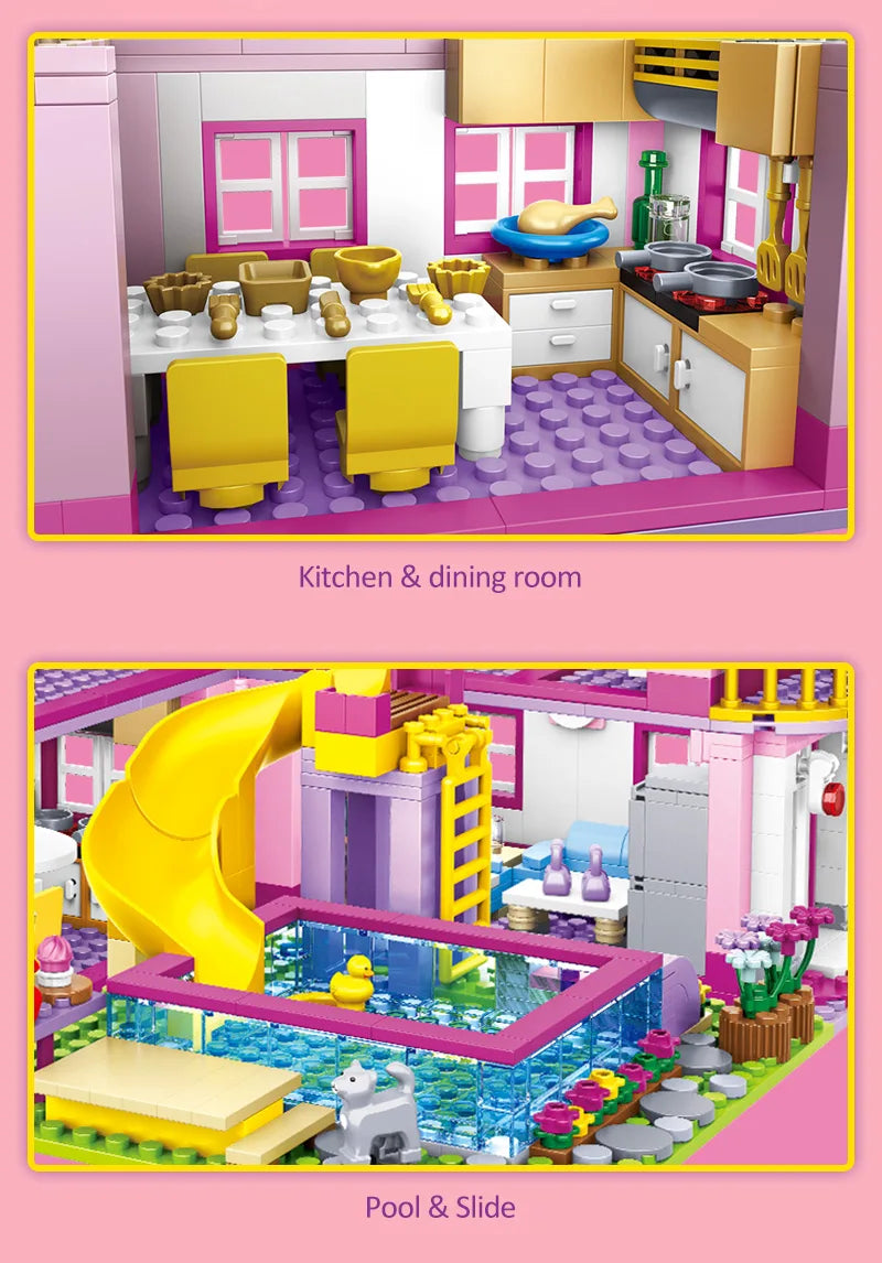 ZKZC 1018pcs Summer Villa Building Set – 3-in-1 House & Garden