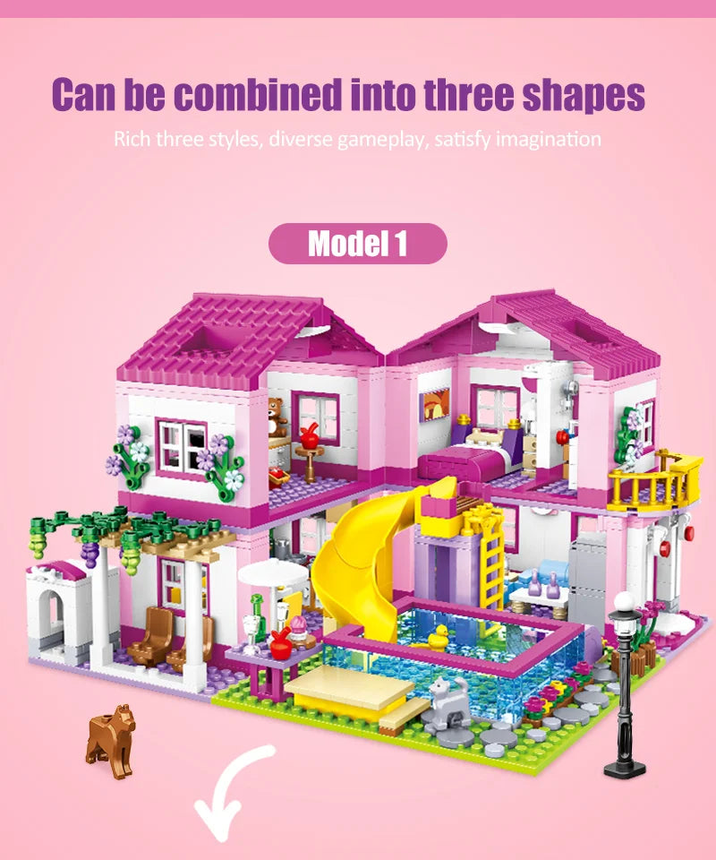 ZKZC 1018pcs Summer Villa Building Set – 3-in-1 House & Garden