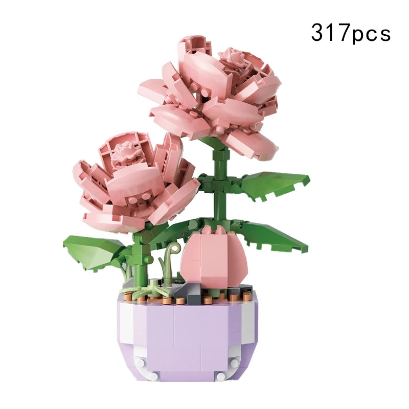 13 Styles Flower Building Blocks – DIY Rose & Tulip Home Ornaments
