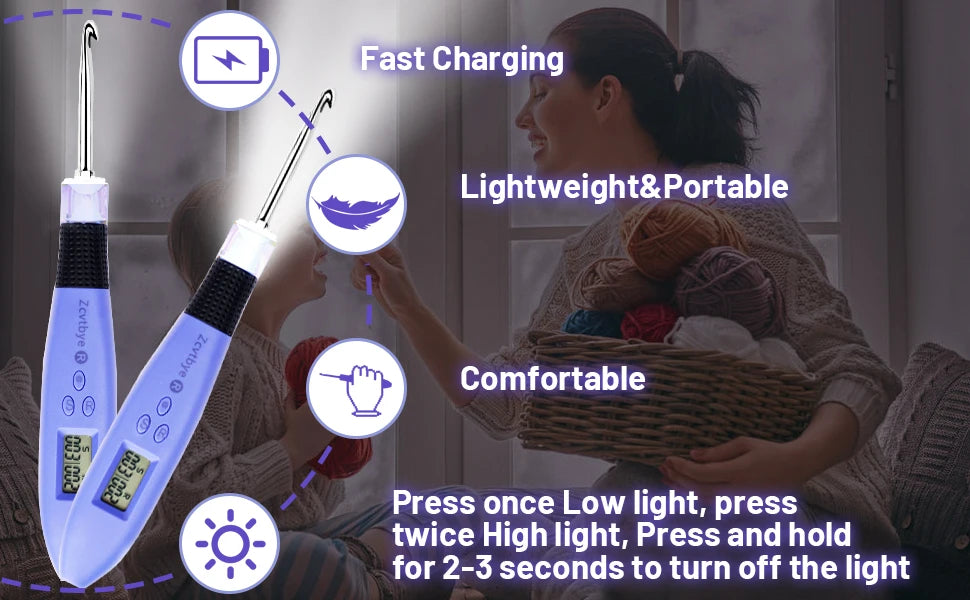 12pcs Lighted Crochet Hook Set – Ergonomic Kit with Counter