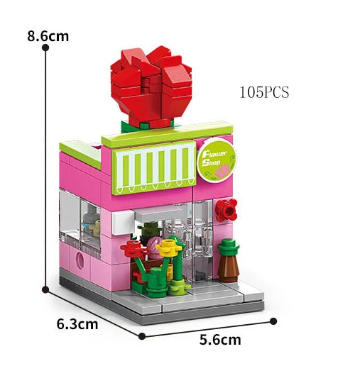 Mini Shop Market Street View – Hamburger & Retail Building Blocks