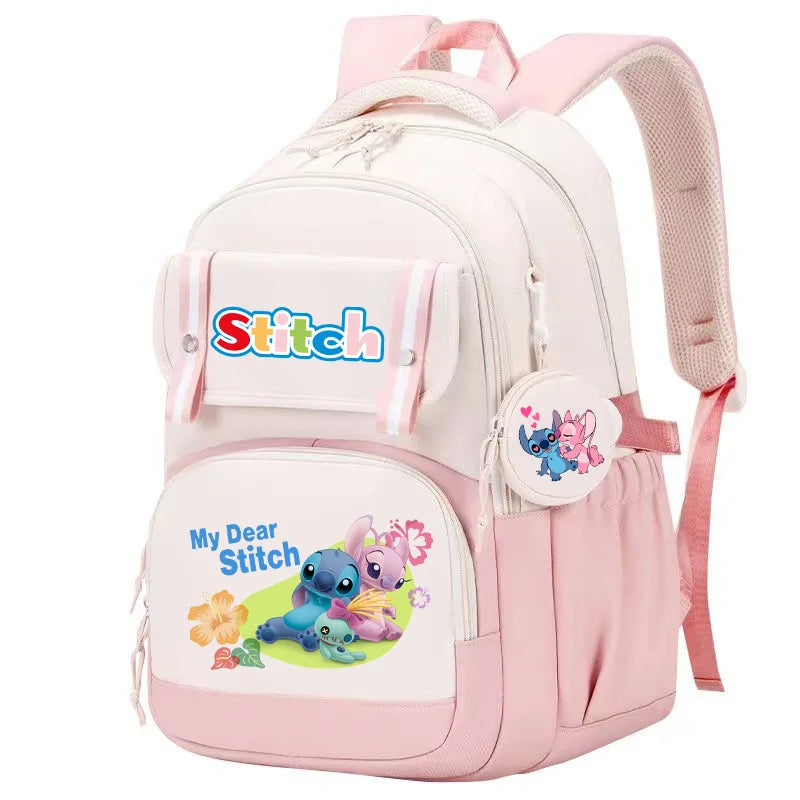 Stitch Pink & Black Backpack – Kids’ Schoolbag with Coin Purse
