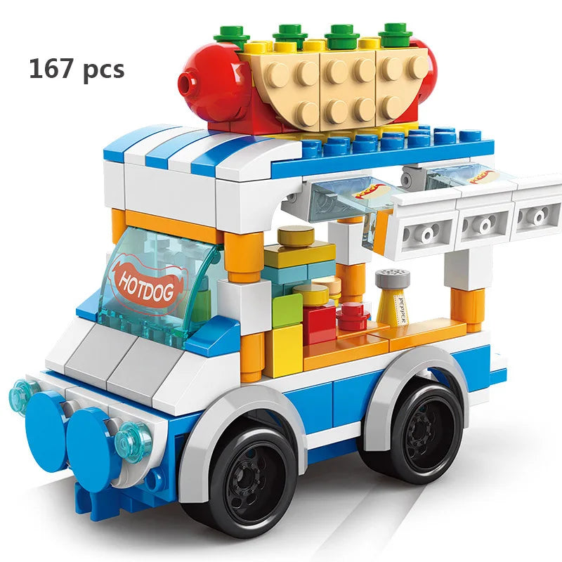 Mini Shop Market Street View – Hamburger & Retail Building Blocks