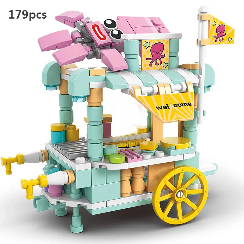 Mini Shop Market Street View – Hamburger & Retail Building Blocks
