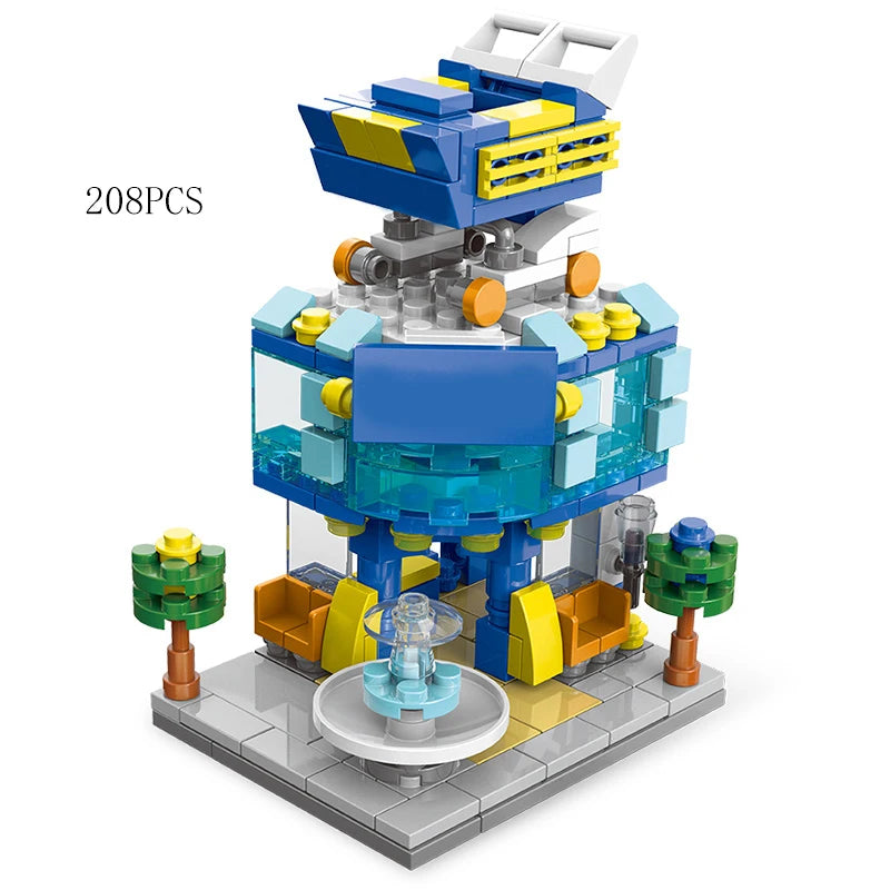 Mini Shop Market Street View – Hamburger & Retail Building Blocks