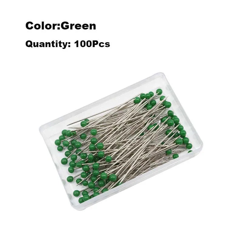 100pcs Glass Head Sewing Pins – 38mm Multicolor Quilting Pins