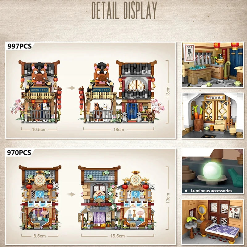 Street View Building Block Set – Mini Shops & Tea House Models