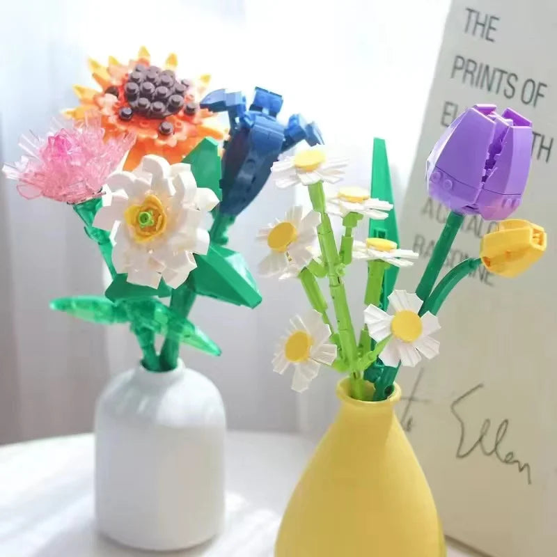 13 Styles Flower Building Blocks – DIY Rose & Tulip Home Ornaments