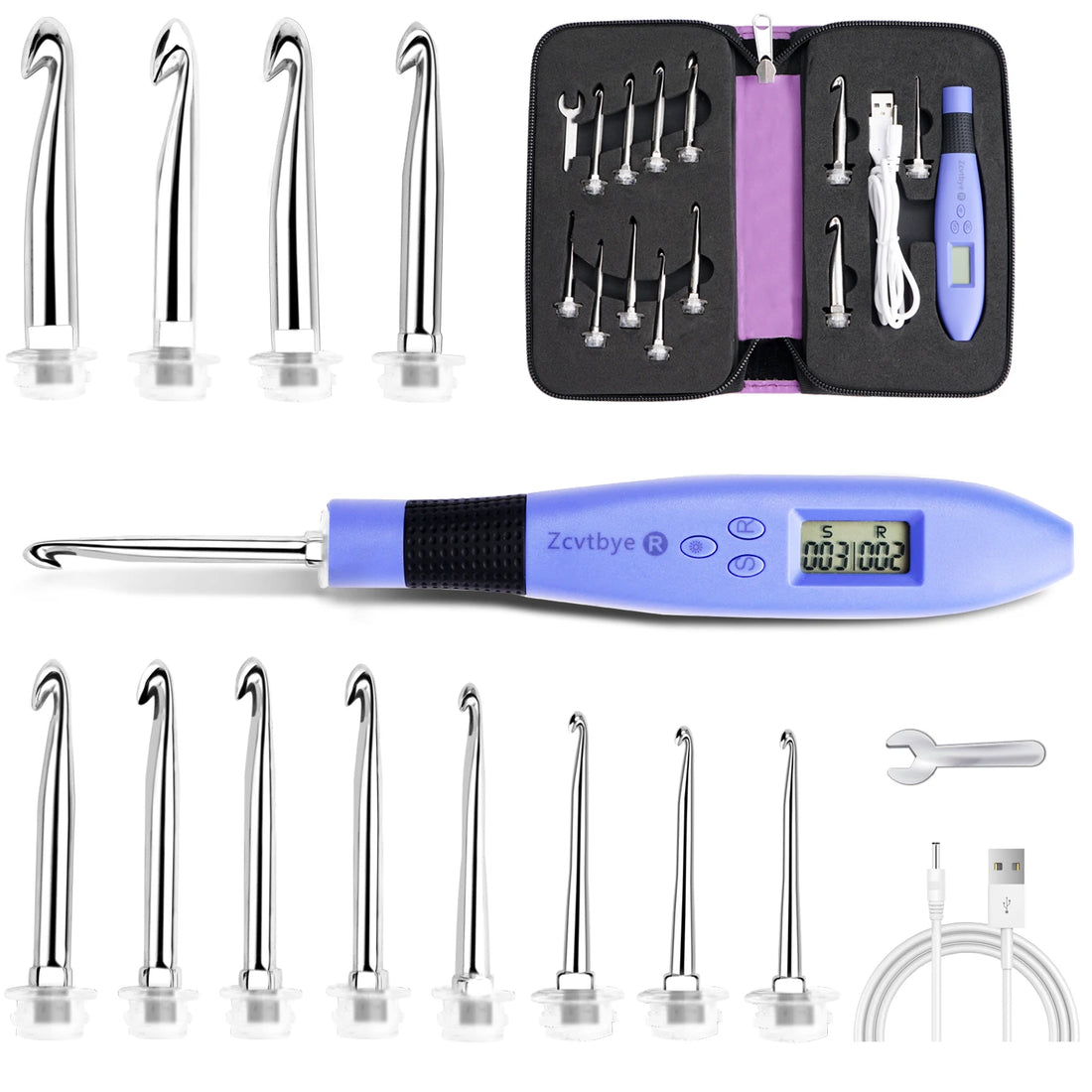12pcs Lighted Crochet Hook Set – Ergonomic Kit with Counter