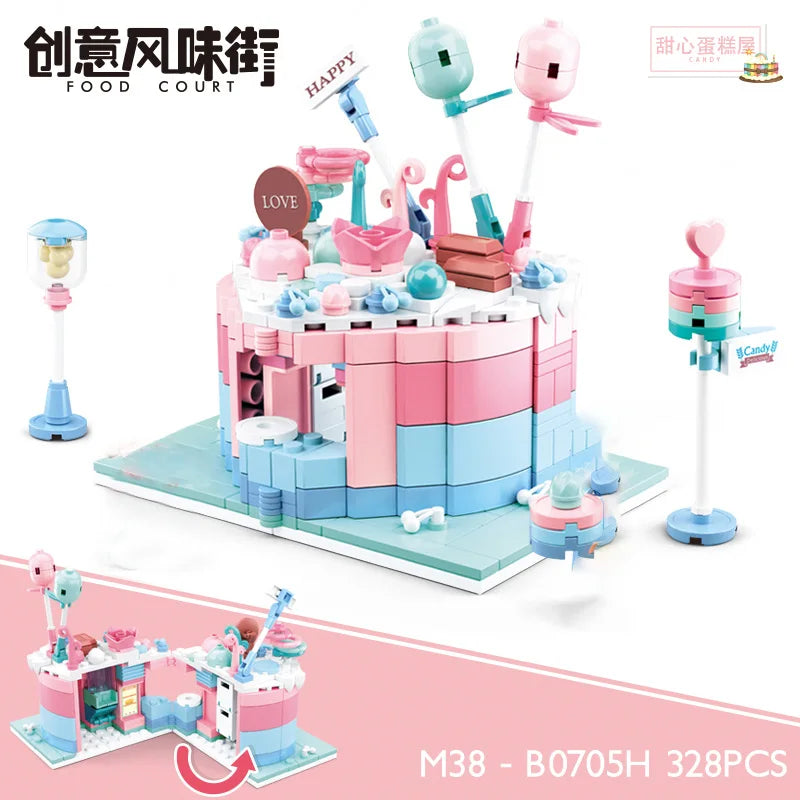 Mini Shop Market Street View – Hamburger & Retail Building Blocks