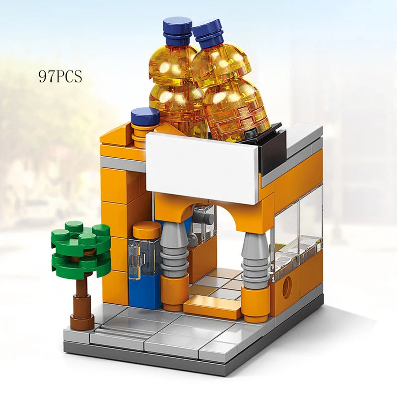 Mini Shop Market Street View – Hamburger & Retail Building Blocks