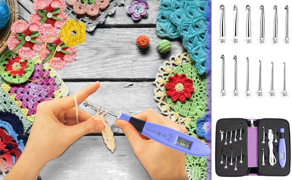 12pcs Lighted Crochet Hook Set – Ergonomic Kit with Counter