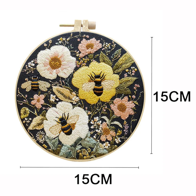 Bee Embroidery Kit – DIY Cross Stitch Set with Animal Pattern