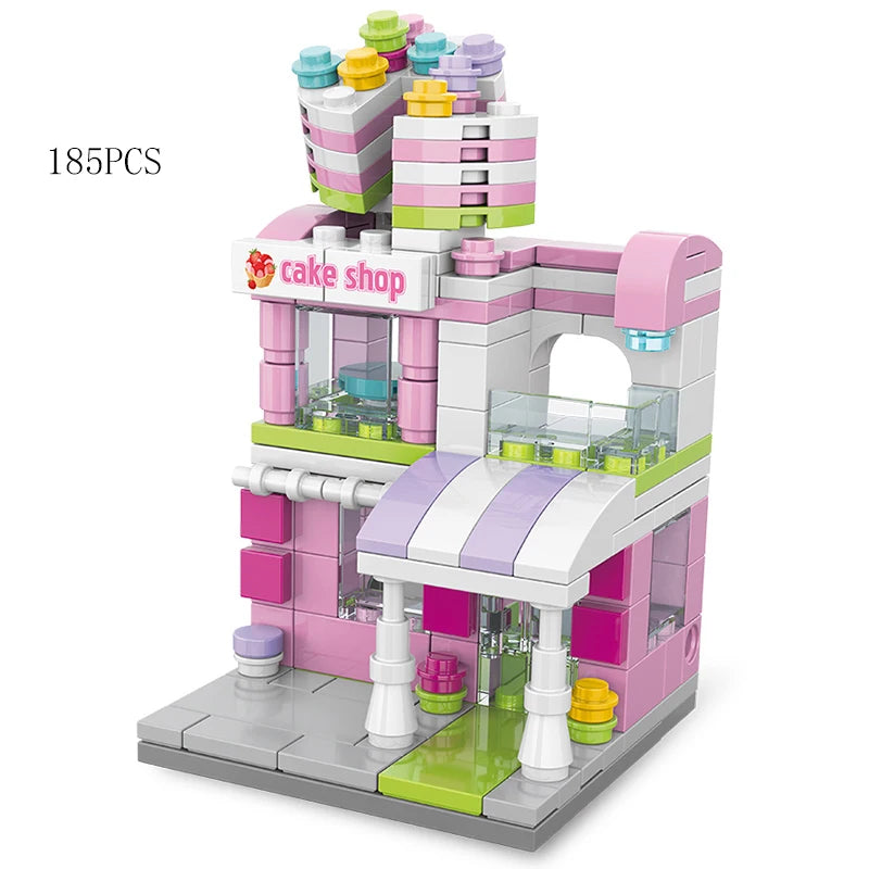 Mini Shop Market Street View – Hamburger & Retail Building Blocks
