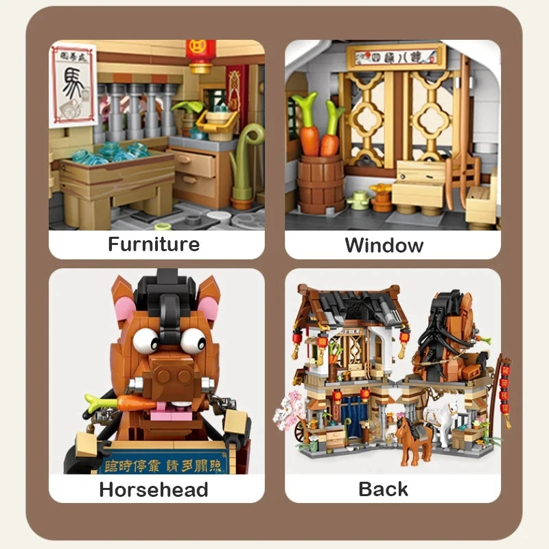 Street View Building Block Set – Mini Shops & Tea House Models