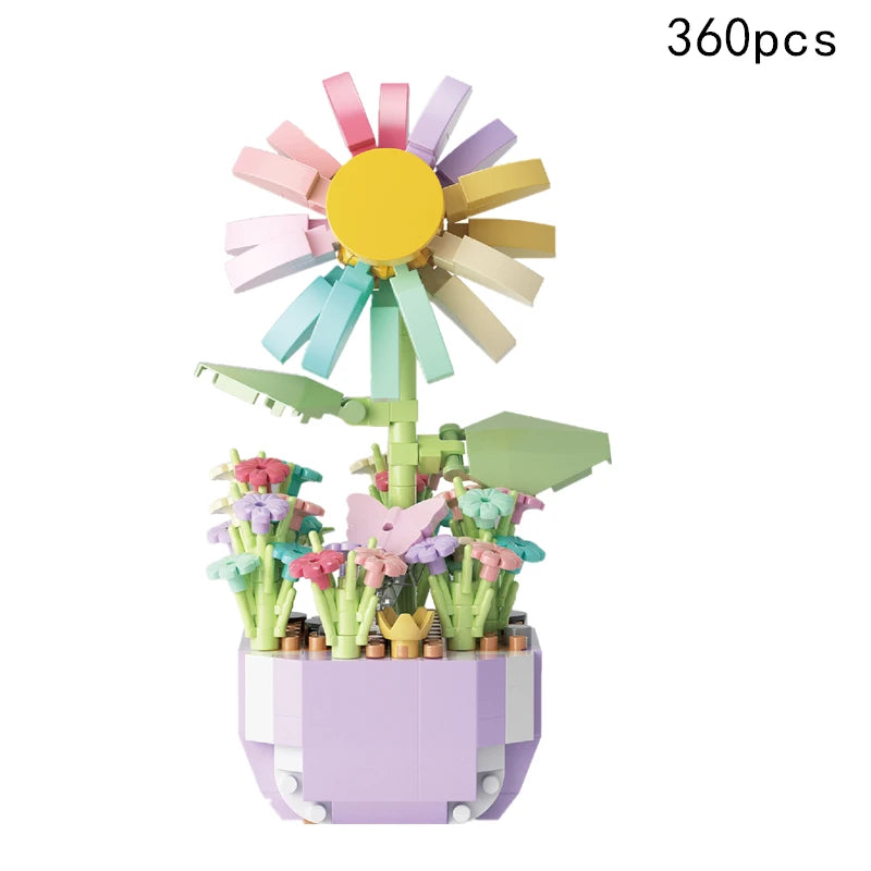 13 Styles Flower Building Blocks – DIY Rose & Tulip Home Ornaments