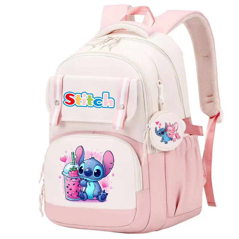 Stitch Pink & Black Backpack – Kids’ Schoolbag with Coin Purse