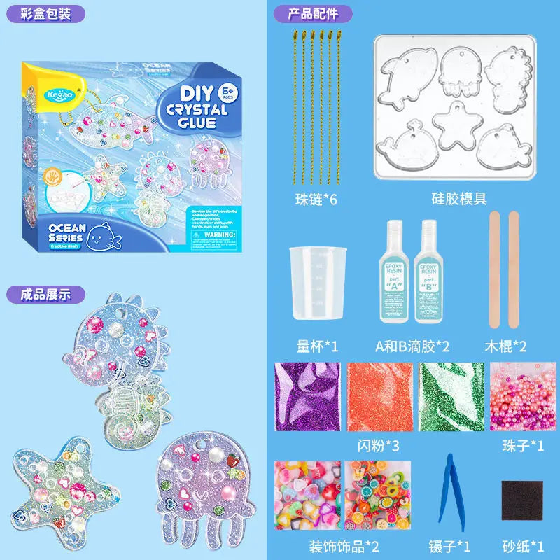 Kids DIY Crystal Glue Keychain Set