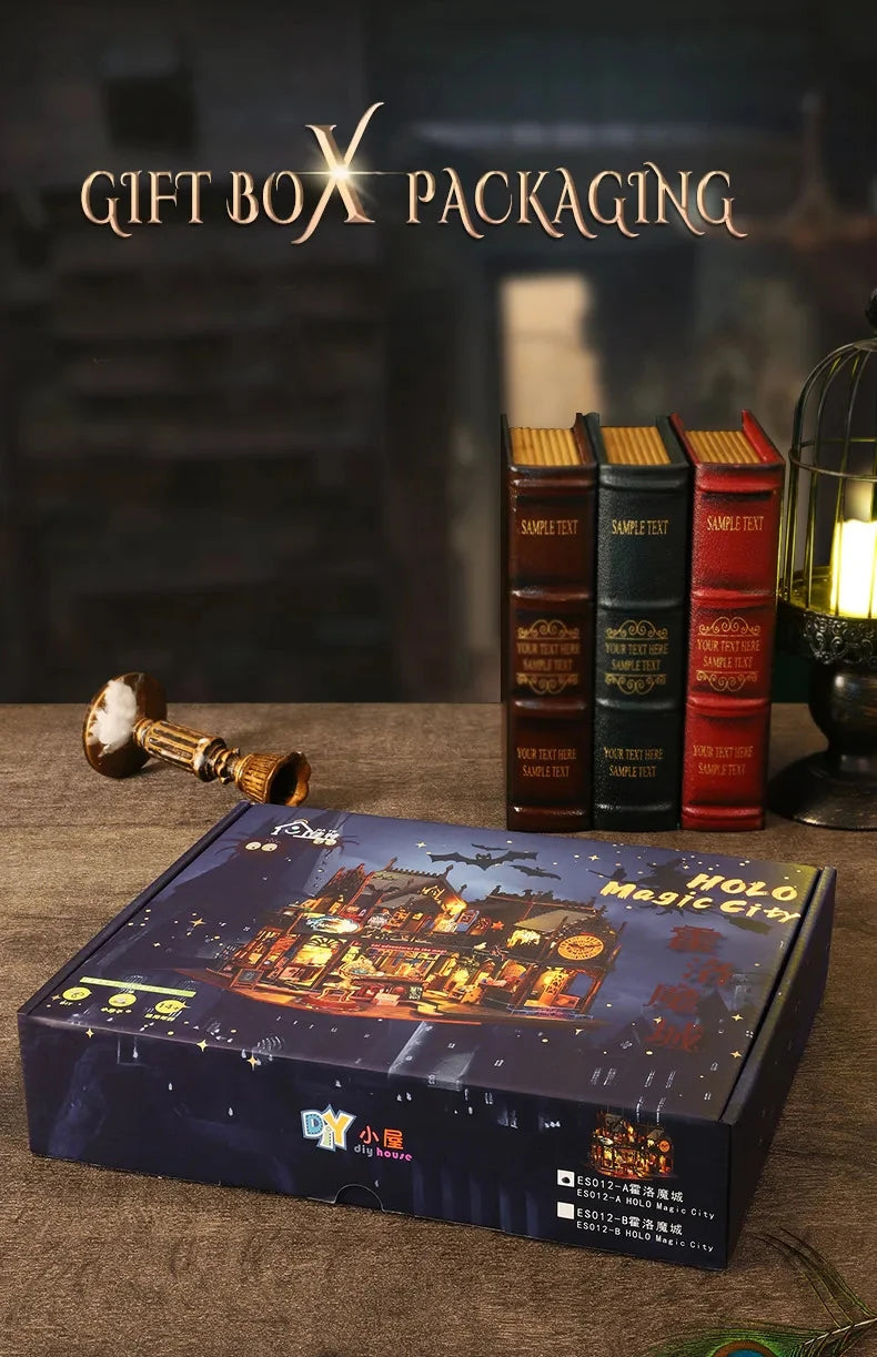 Wooden DIY Miniature Dollhouse – Big Case with Furniture Set