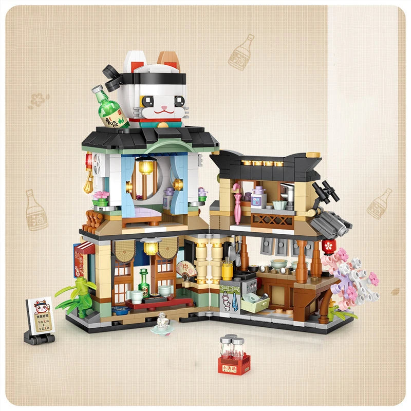 Street View Building Block Set – Mini Shops & Tea House Models