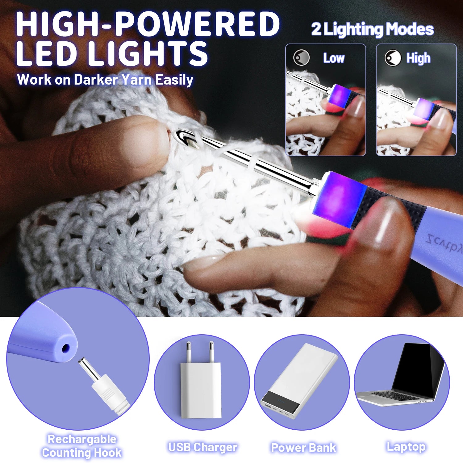 12pcs Lighted Crochet Hook Set – Ergonomic Kit with Counter