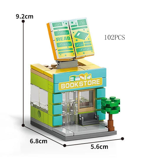 Mini Shop Market Street View – Hamburger & Retail Building Blocks
