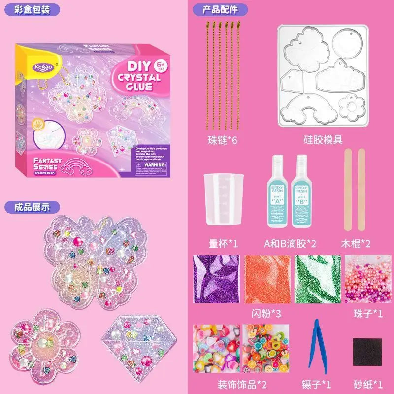Kids DIY Crystal Glue Keychain Set