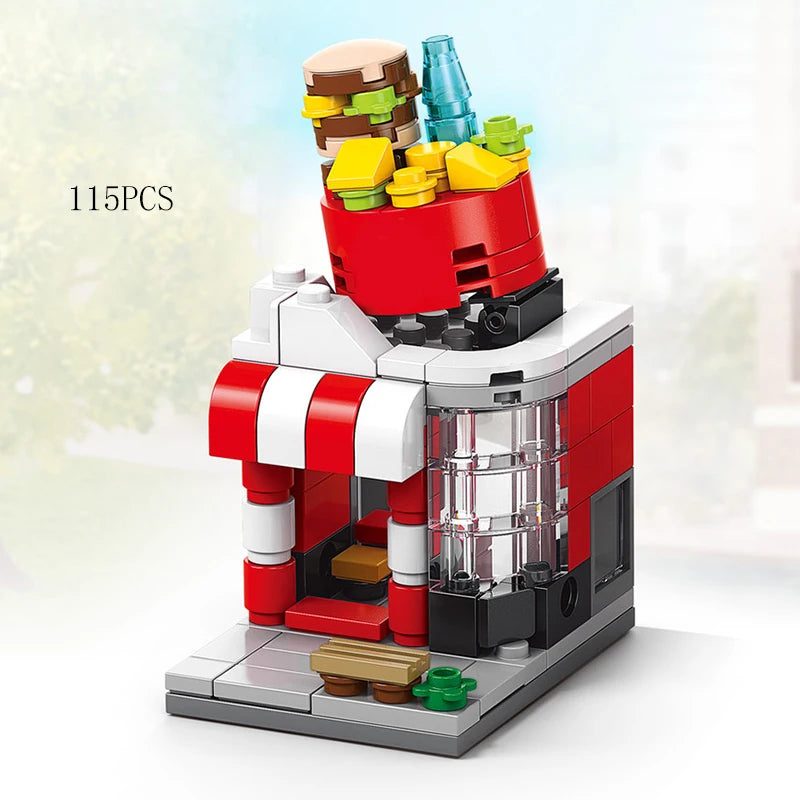 Mini Shop Market Street View – Hamburger & Retail Building Blocks