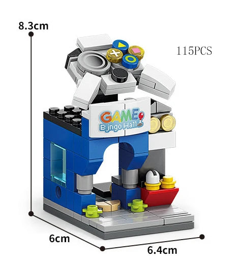 Mini Shop Market Street View – Hamburger & Retail Building Blocks