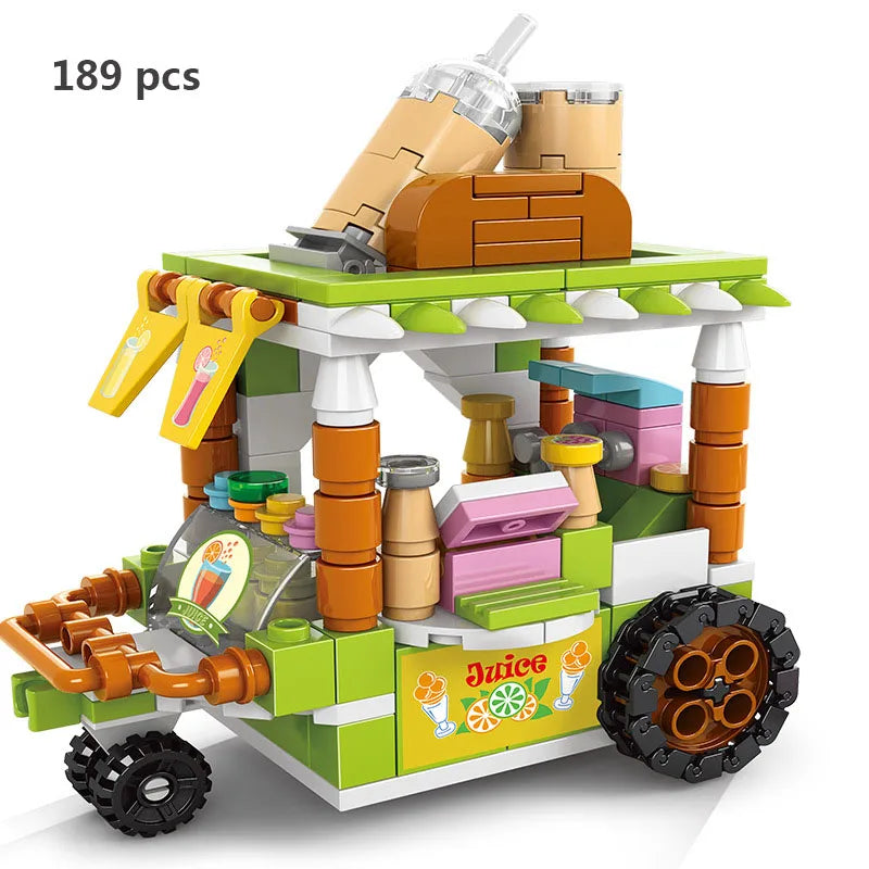 Mini Shop Market Street View – Hamburger & Retail Building Blocks