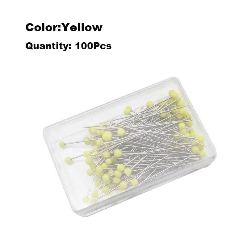100pcs Glass Head Sewing Pins – 38mm Multicolor Quilting Pins