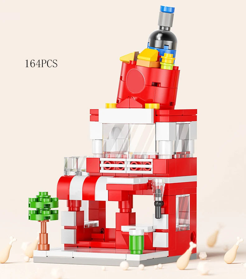 Mini Shop Market Street View – Hamburger & Retail Building Blocks