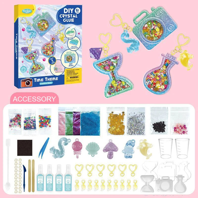 Kids DIY Crystal Glue Keychain Set