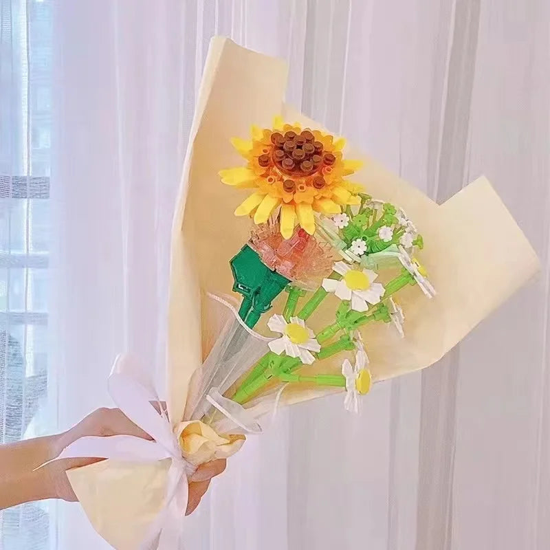 13 Styles Flower Building Blocks – DIY Rose & Tulip Home Ornaments