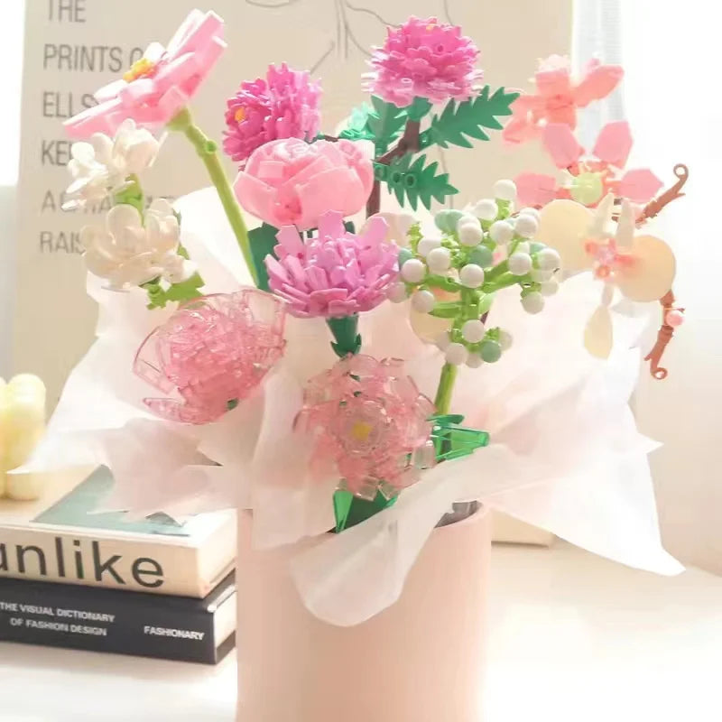 13 Styles Flower Building Blocks – DIY Rose & Tulip Home Ornaments