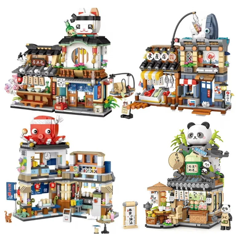 Street View Building Block Set – Mini Shops & Tea House Models