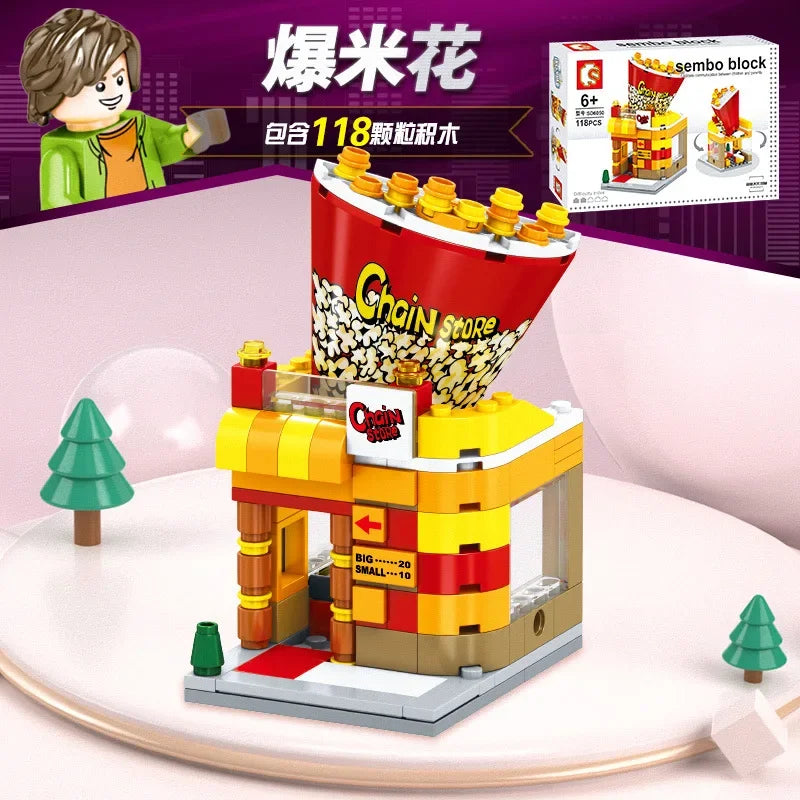 Mini City Street Snack Shop Blocks – Compatible Building Set