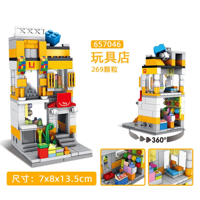 Mini Shop Market Street View – Hamburger & Retail Building Blocks