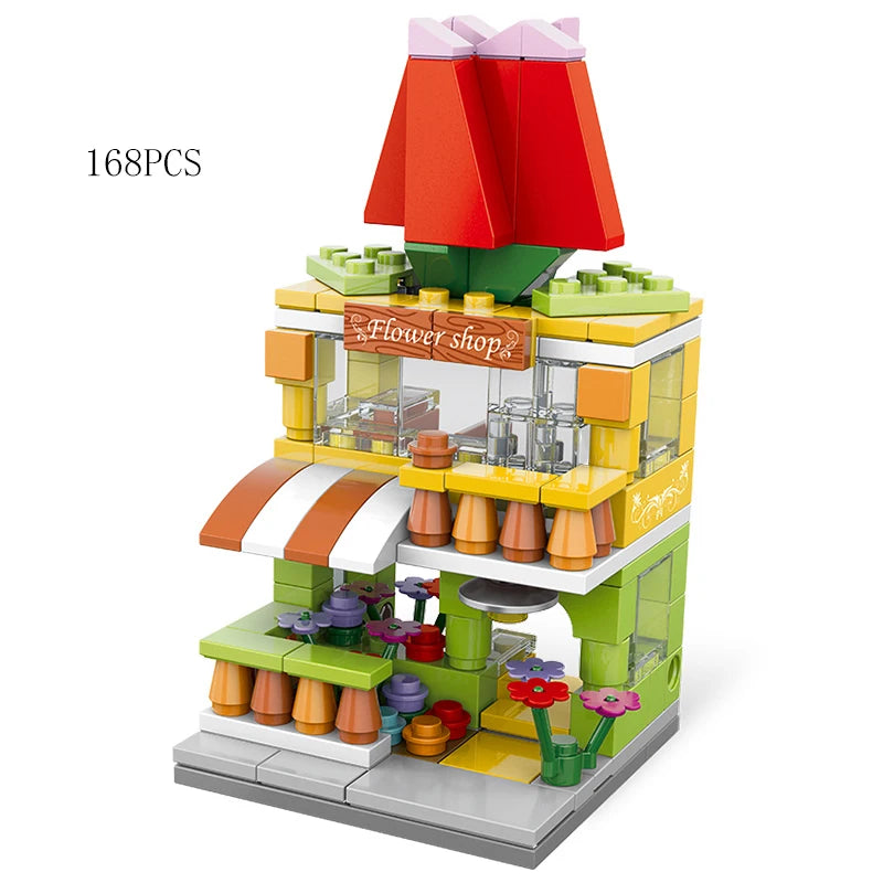 Mini Shop Market Street View – Hamburger & Retail Building Blocks