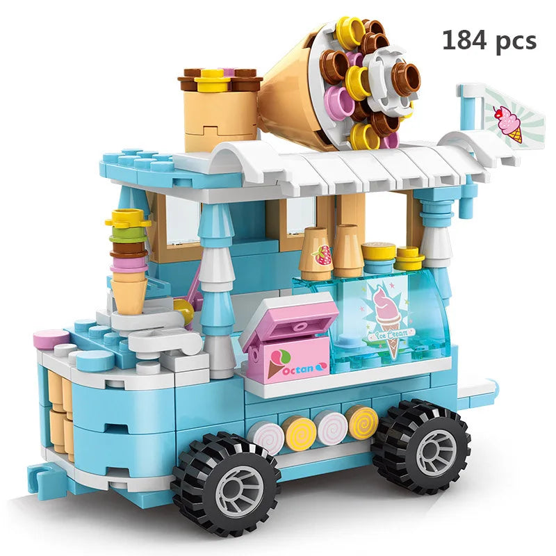 Mini Shop Market Street View – Hamburger & Retail Building Blocks